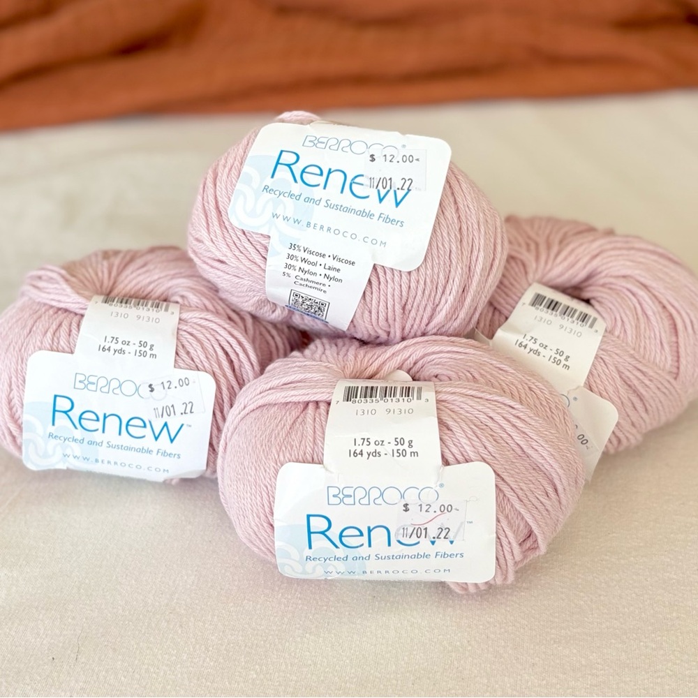 berroco renew bundle 4 blush pink yarn skeins wool 200g total nwt